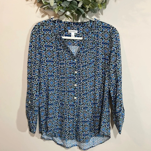 Croft & Barrow Button Down 3/4 Sleeve Top L - Picture 1 of 16